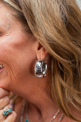 Hammered Halo Hoops ~ Silver