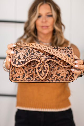 Cowtown Classic Clutch Handbag ~ Tooled Leather