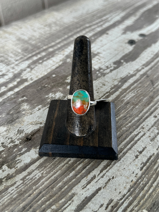 Coral & Green Turquoise Ring