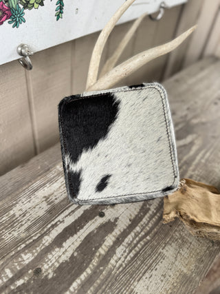 Cowhide Square Jewelry Box ~ Black