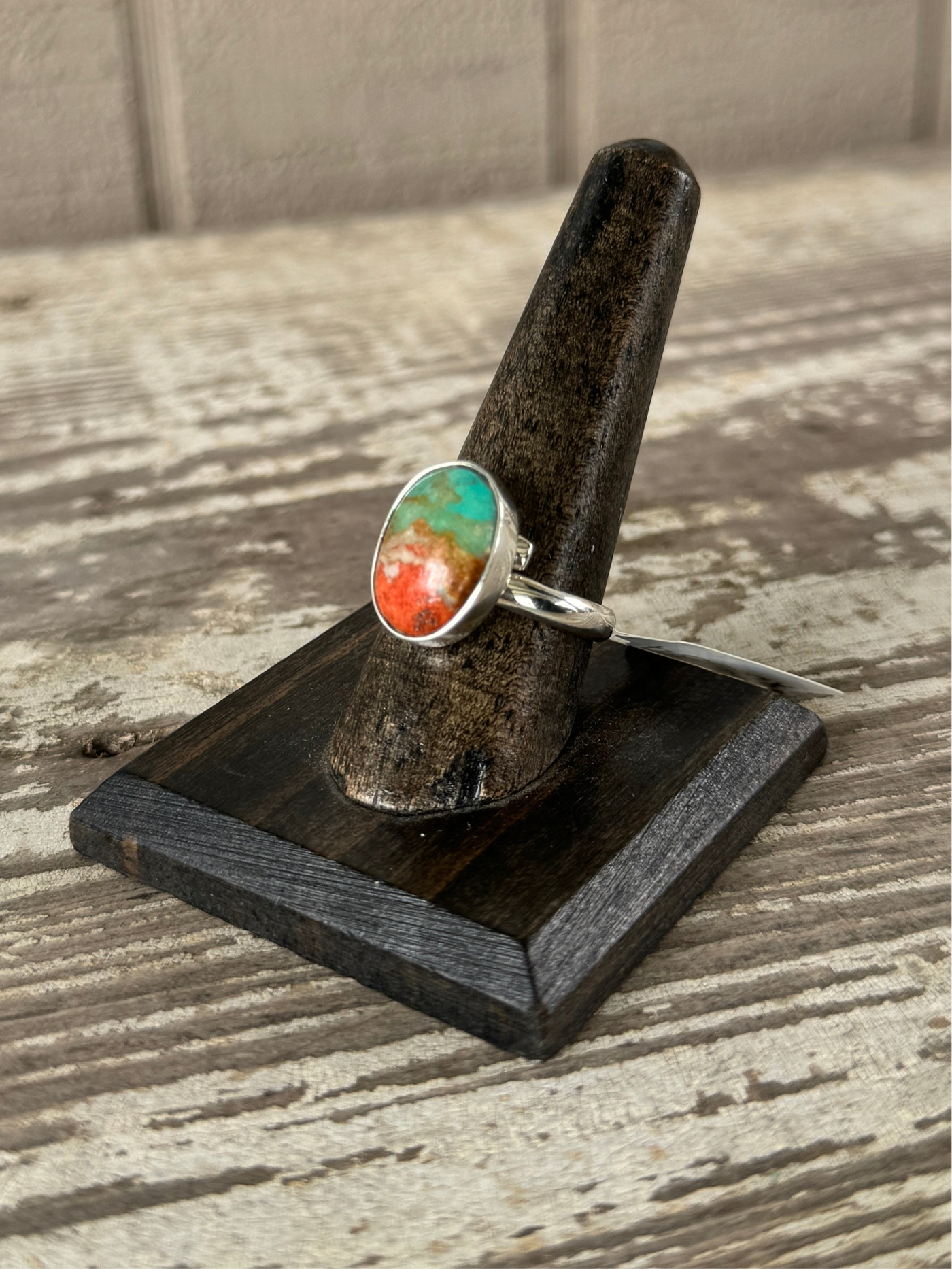 Coral & Green Turquoise Ring