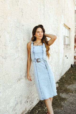 Buckle Up Blues Dress