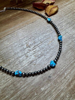 Golden Hill Turquoise & Sterling Silver Pearl Necklace – 16" + Extender