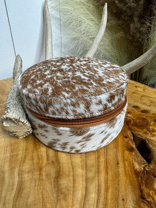 Cowhide Round Jewelry Box ~ Red