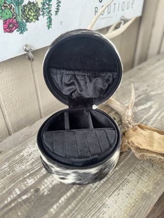 Cowhide Round Jewelry Box ~ Black