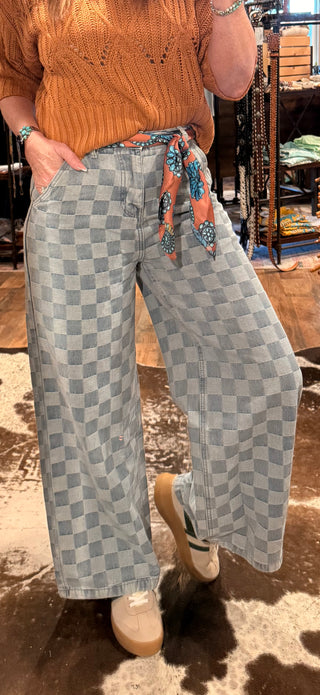 Checkmate Cowgirl Wide Leg Jeans