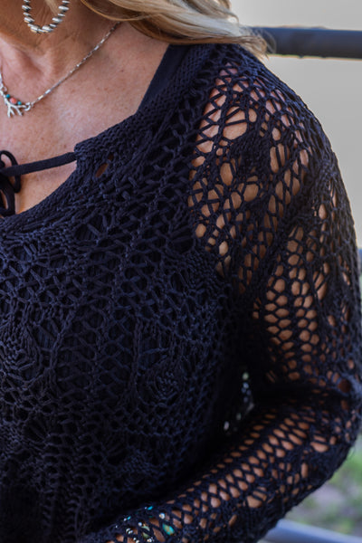 Willow Crochet Sweater ~ Black