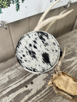Cowhide Round Jewelry Box ~ Black