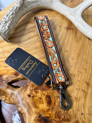 Texas Tooled Wristlet Strap - Turquoise Inlay