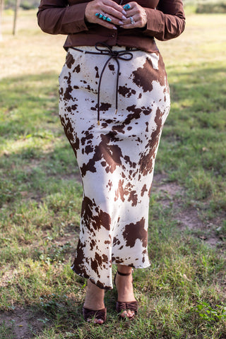 Desert Drift Cowhide Midi Skirt