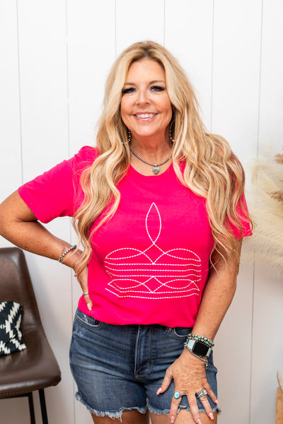 Boot Stitch T-Shirt ~ Fuchsia