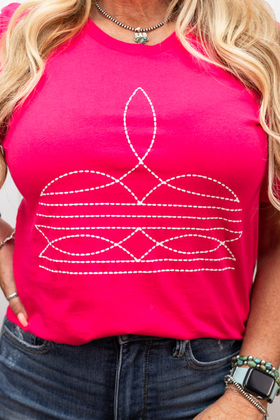 Boot Stitch T-Shirt ~ Fuchsia