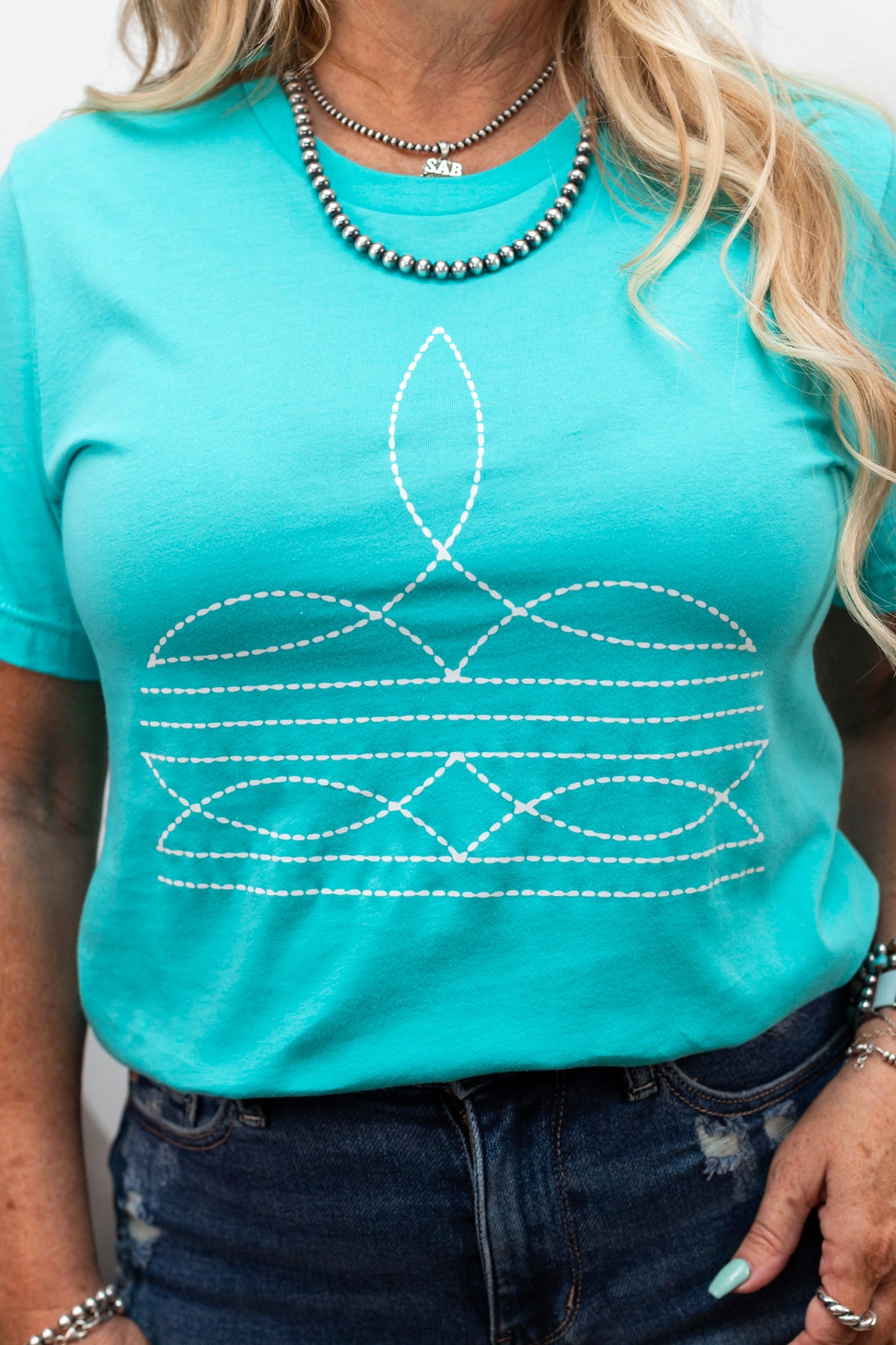 Boot Stitch T-Shirt ~ Turquoise