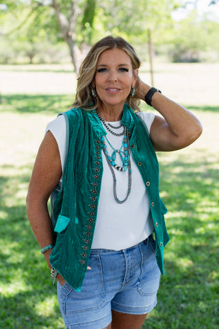 Mesmerized Velvet Vest ~ Turquoise
