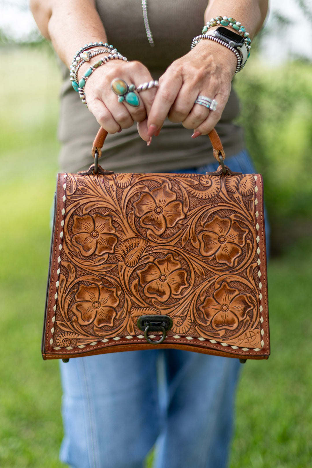 Structured Tooled deals Leather Satchel