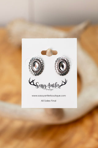 Flower Bling Earrings ~ Silver