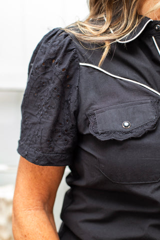 Shadow Lace Pearl Snap Blouse