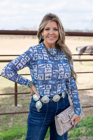 Cowboy Stamp Mesh Top