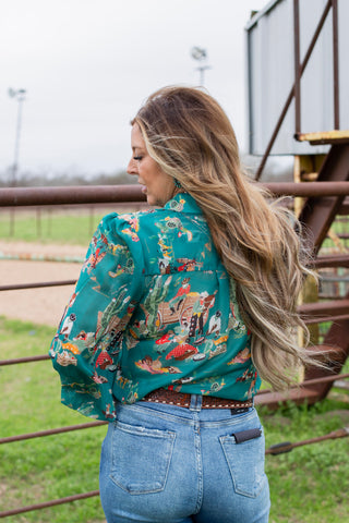 Wagon Trail Chic Blouse ~ Turquoise