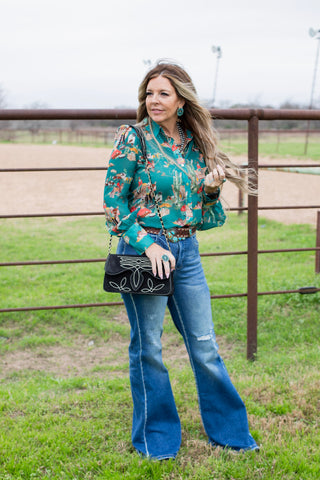 Wagon Trail Chic Blouse ~ Turquoise