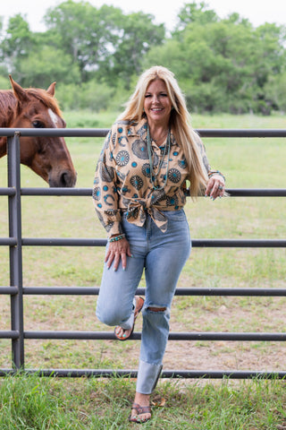 Southwestern Turquoise Blouse