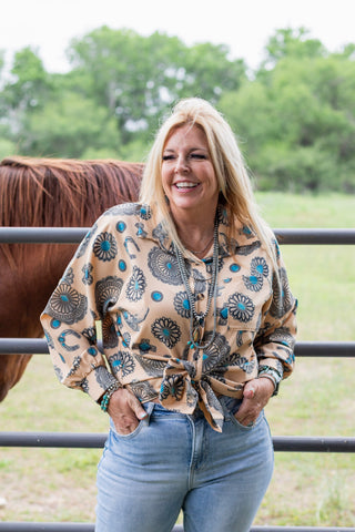 Southwestern Turquoise Blouse