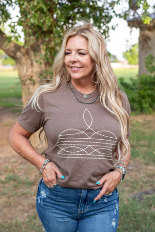 Boot Stitch T-Shirt ~ Heather Brown