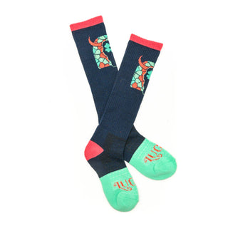 Lucky Chuck ~ Lucky Clover Steer Head Navy/Pink Performance Socks