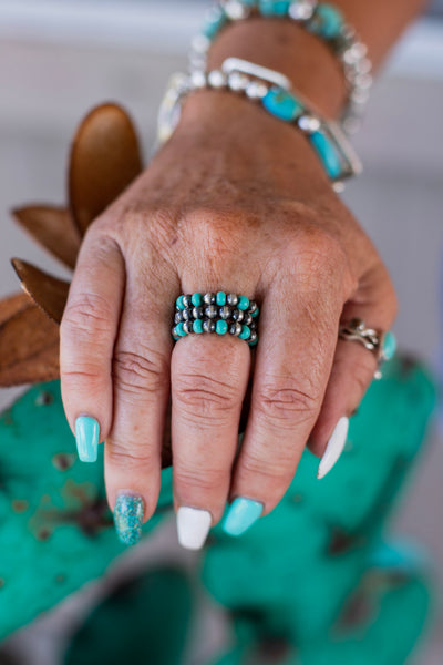 Stretchy Navajo Pearl & Turquoise Ring