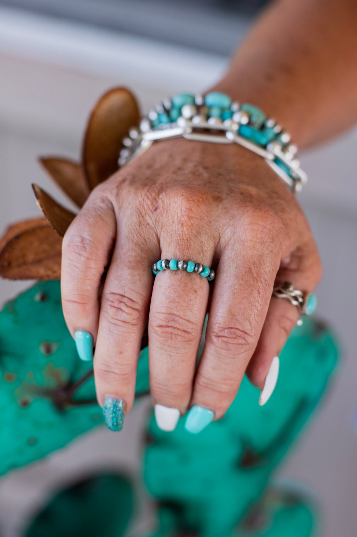 Stretchy Navajo Pearl & Turquoise Ring