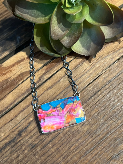 Pink Dahlia Bar Necklace