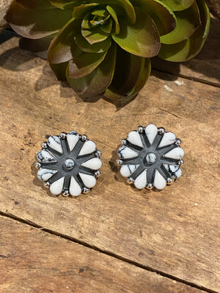 Rhonda Cluster Earrings ~ White Howlite