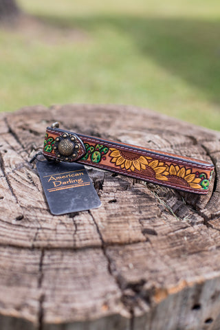 Texas Tooled Wristlet Strap - Sunflower & Cactus