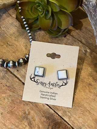 Square Stud Earrings ~ White Howlite