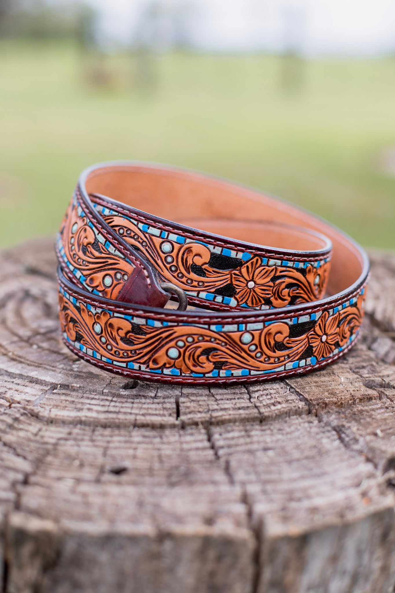 Tooled Leather Purse Strap ~ Mosaic