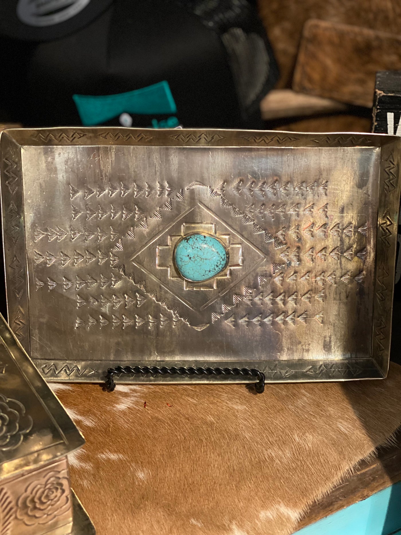Stamped Tray w/ Turquoise