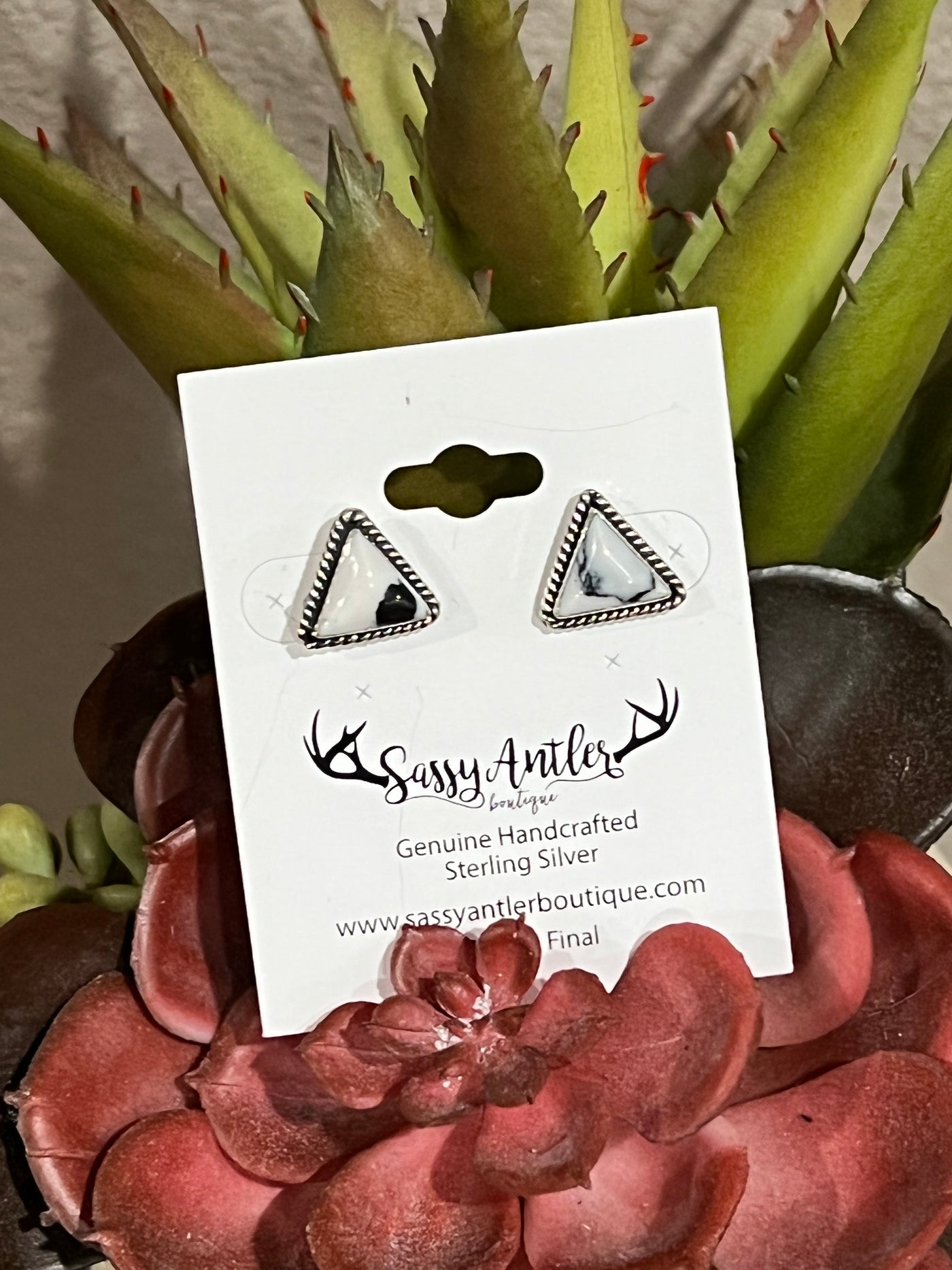 Triangle Stud Earrings ~ White Howlite