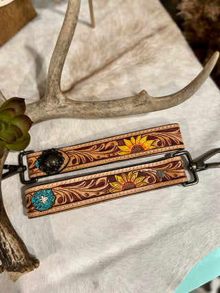 Texas Tooled Wristlet Strap - Sunflower