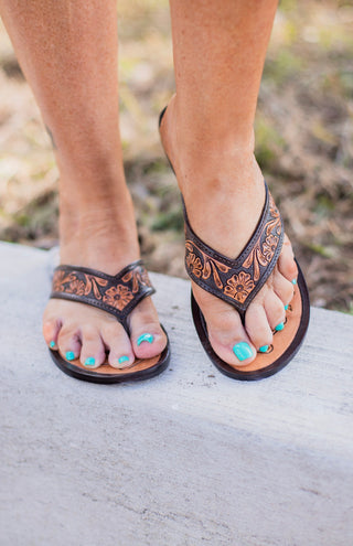 The Weston Tooled Leather Flip Flop