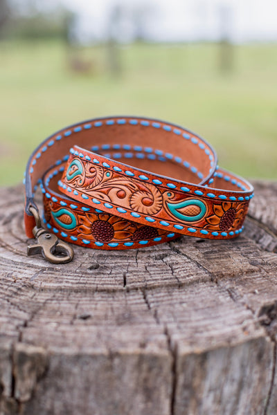Tooled Leather Purse Strap ~ Sunflower & Paisley
