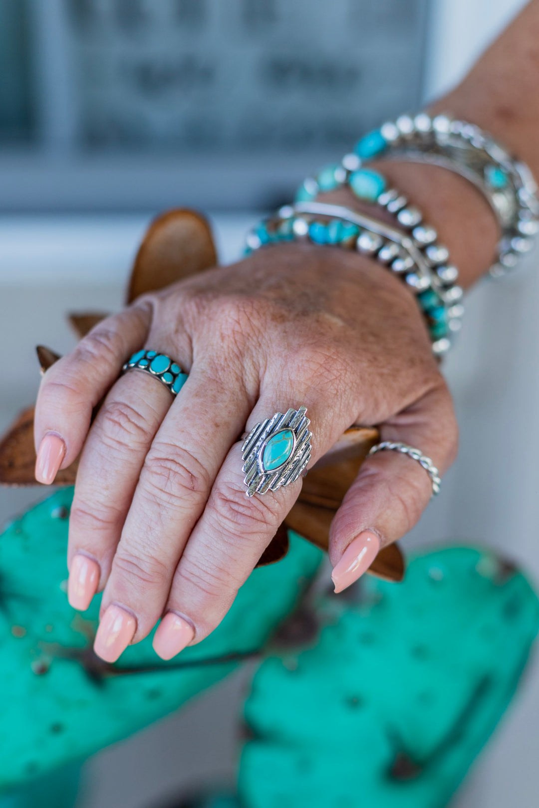 Sterling Silver Turquoise Inlay sold Aztec Ring