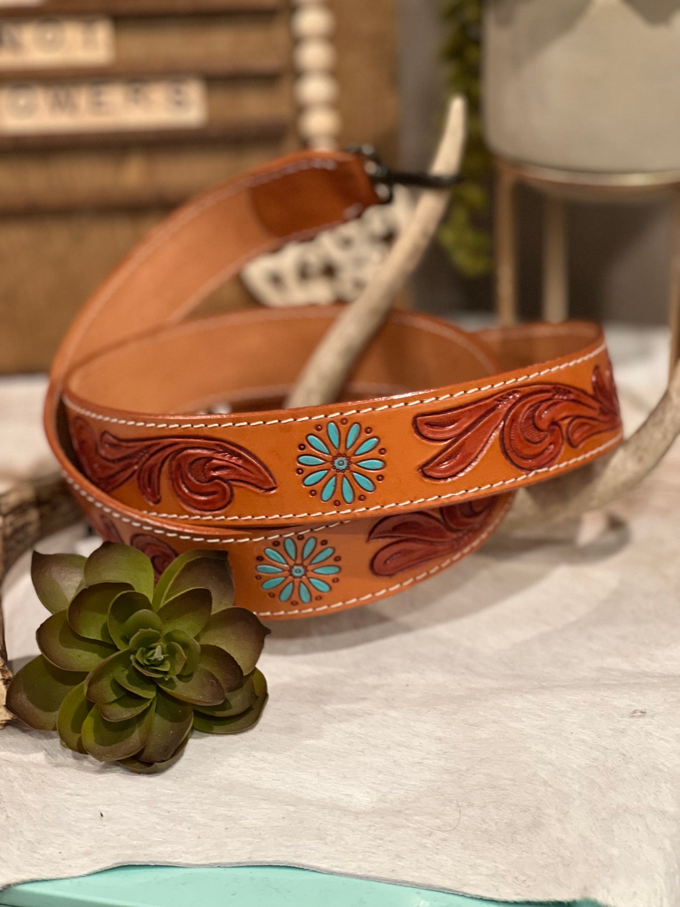 Tooled Leather Purse Strap ~ Turquoises Floral