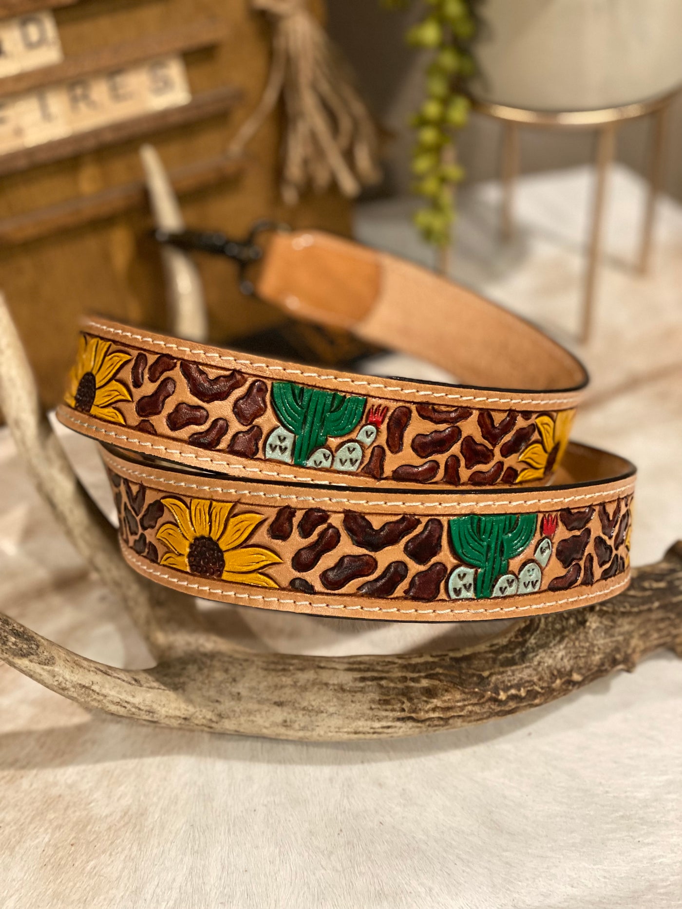 Tooled Leather Purse Strap ~ Leopard Sunflowers