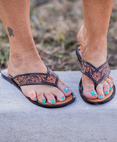 The Weston Tooled Leather Flip Flop